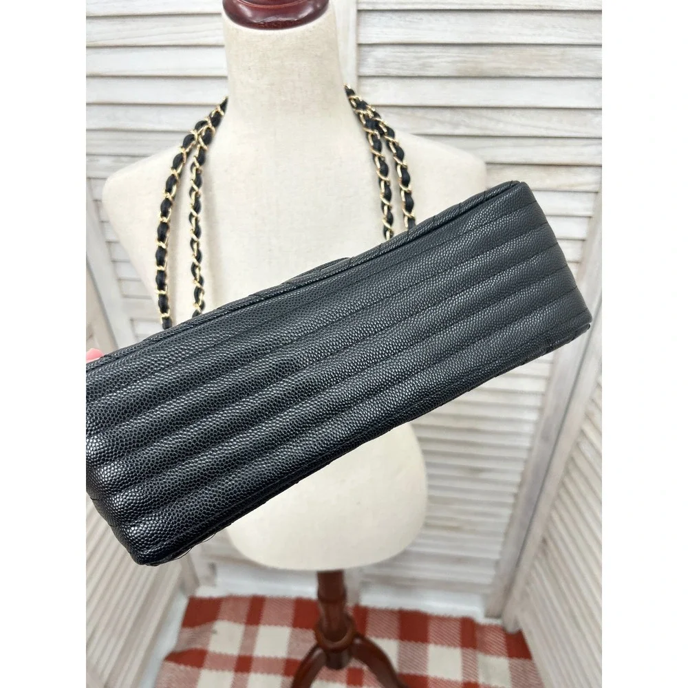 Black Quilted Flap Bag Large Purse Convertible Chevron Minimalist lux